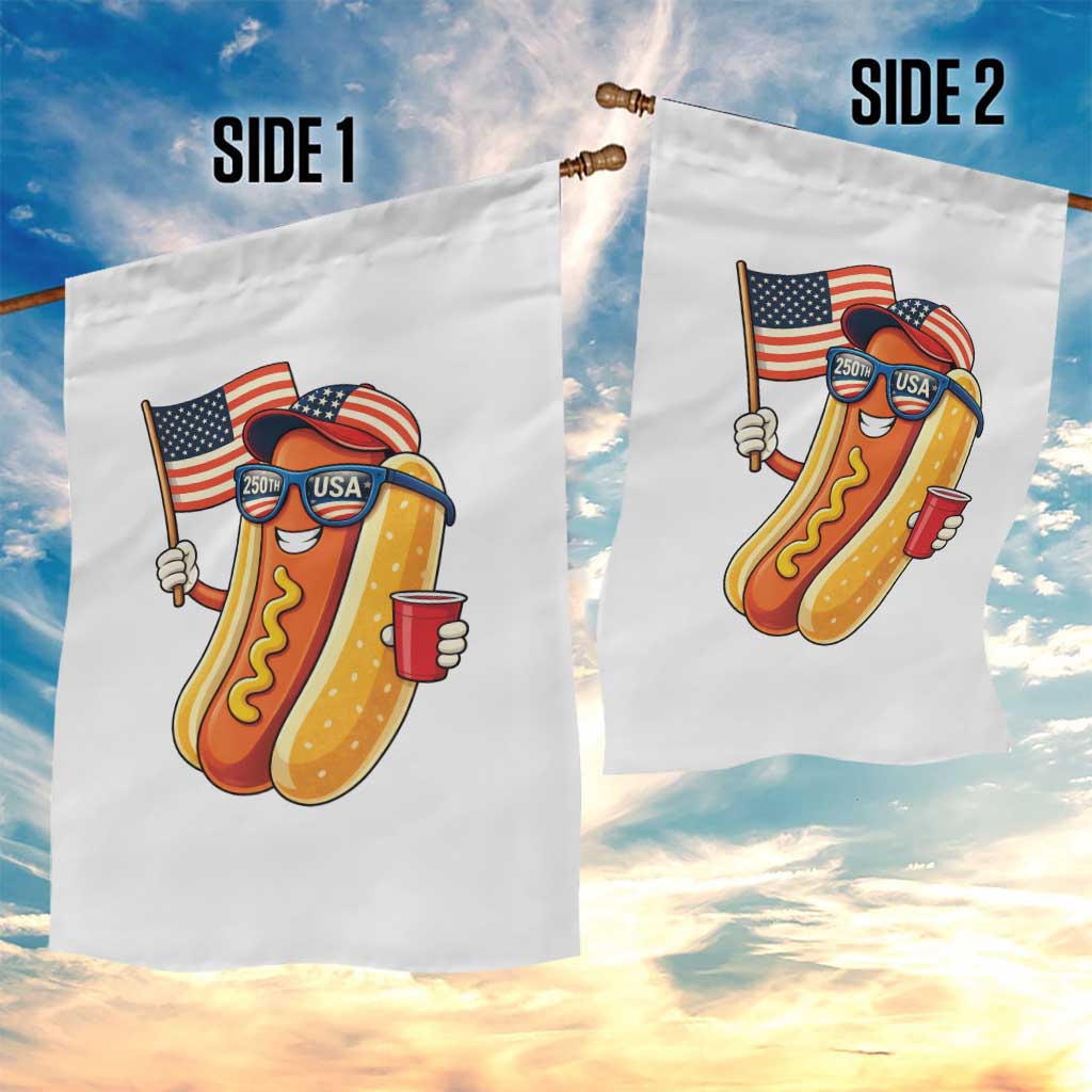 Funny Patriotic Hotdog Garden Flag USA 250th Anniversary