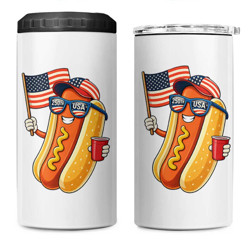 Funny Patriotic Hotdog 4 in 1 Can Cooler Tumbler USA 250th Anniversary