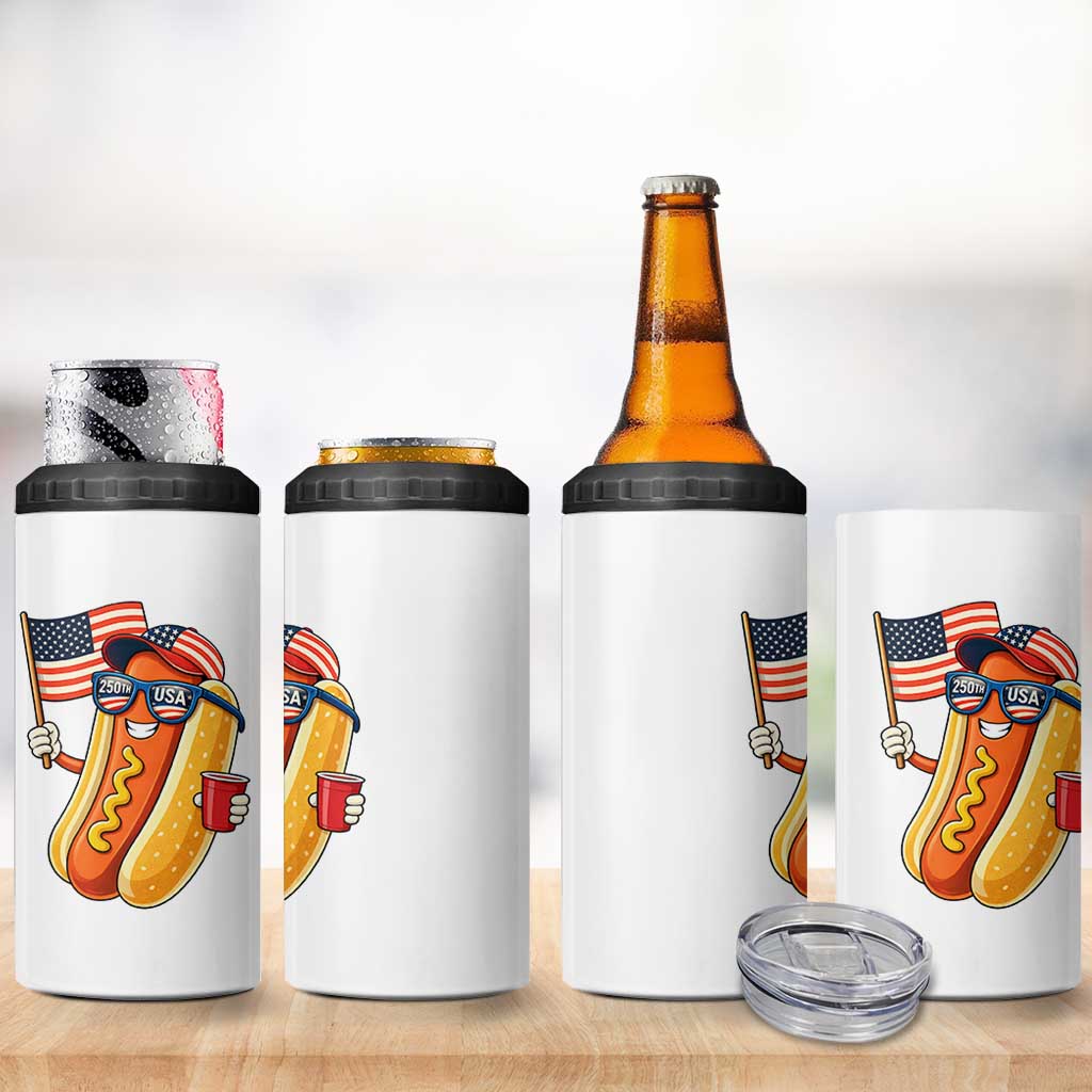 Funny Patriotic Hotdog 4 in 1 Can Cooler Tumbler USA 250th Anniversary