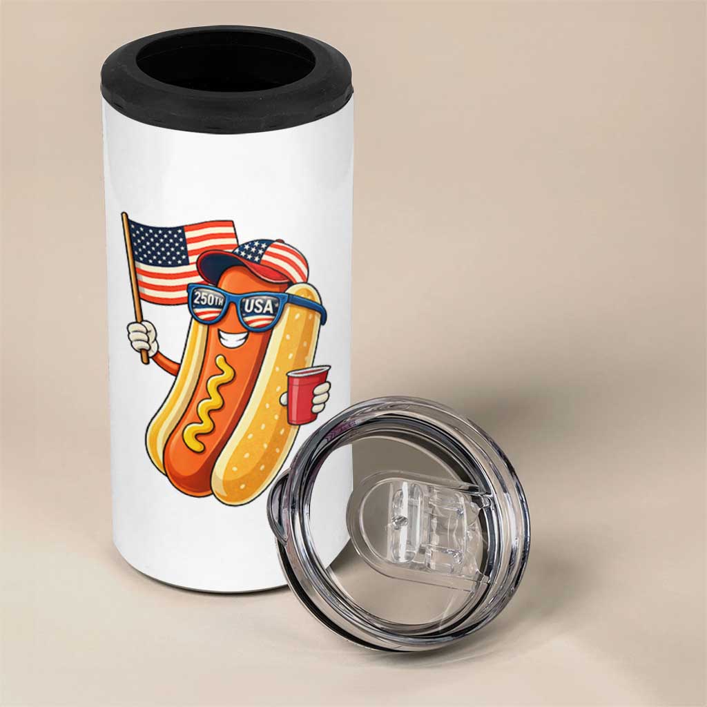 Funny Patriotic Hotdog 4 in 1 Can Cooler Tumbler USA 250th Anniversary
