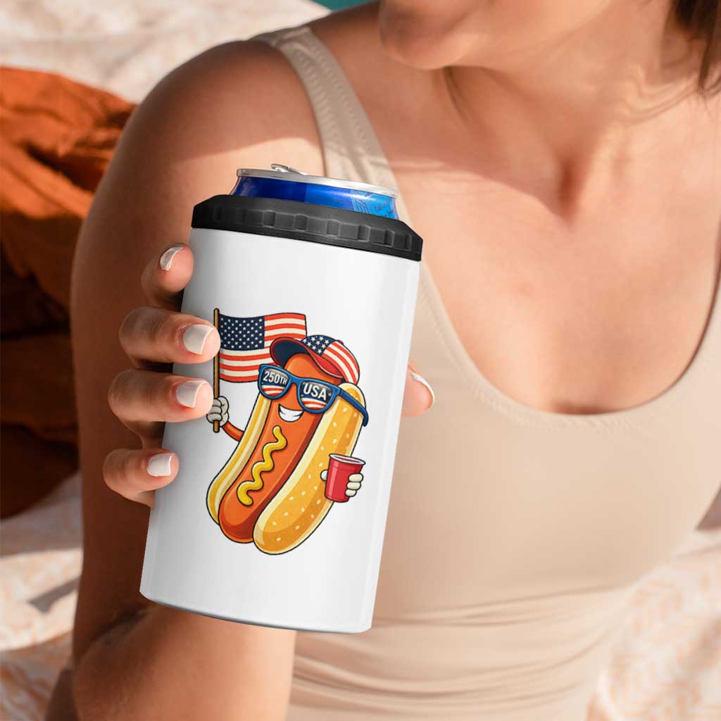 Funny Patriotic Hotdog 4 in 1 Can Cooler Tumbler USA 250th Anniversary