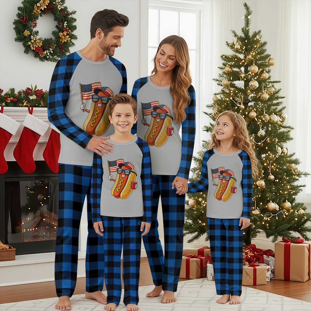 Funny Patriotic Hotdog Plaid Pajama Set USA 250th Anniversary