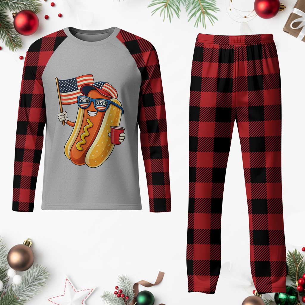 Funny Patriotic Hotdog Plaid Pajama Set USA 250th Anniversary