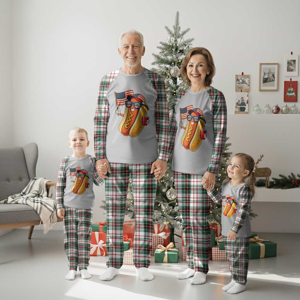 Funny Patriotic Hotdog Plaid Pajama Set USA 250th Anniversary