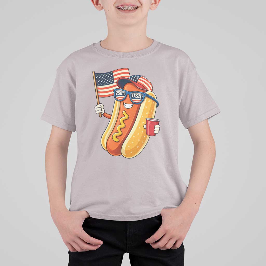 Funny Patriotic Hotdog T Shirt For Kid USA 250th Anniversary