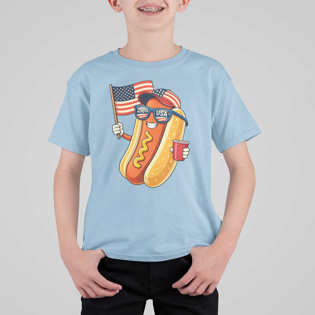 Funny Patriotic Hotdog T Shirt For Kid USA 250th Anniversary