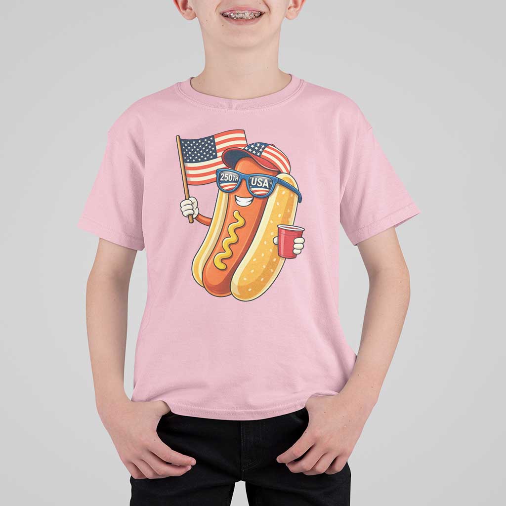 Funny Patriotic Hotdog T Shirt For Kid USA 250th Anniversary