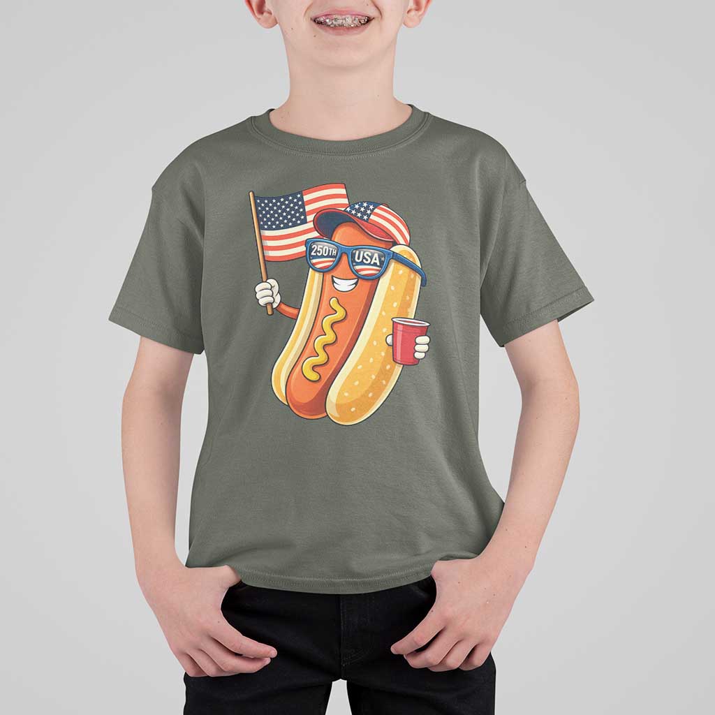 Funny Patriotic Hotdog T Shirt For Kid USA 250th Anniversary