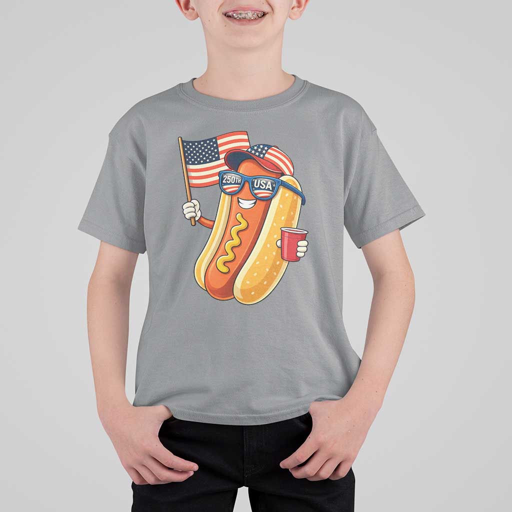 Funny Patriotic Hotdog T Shirt For Kid USA 250th Anniversary