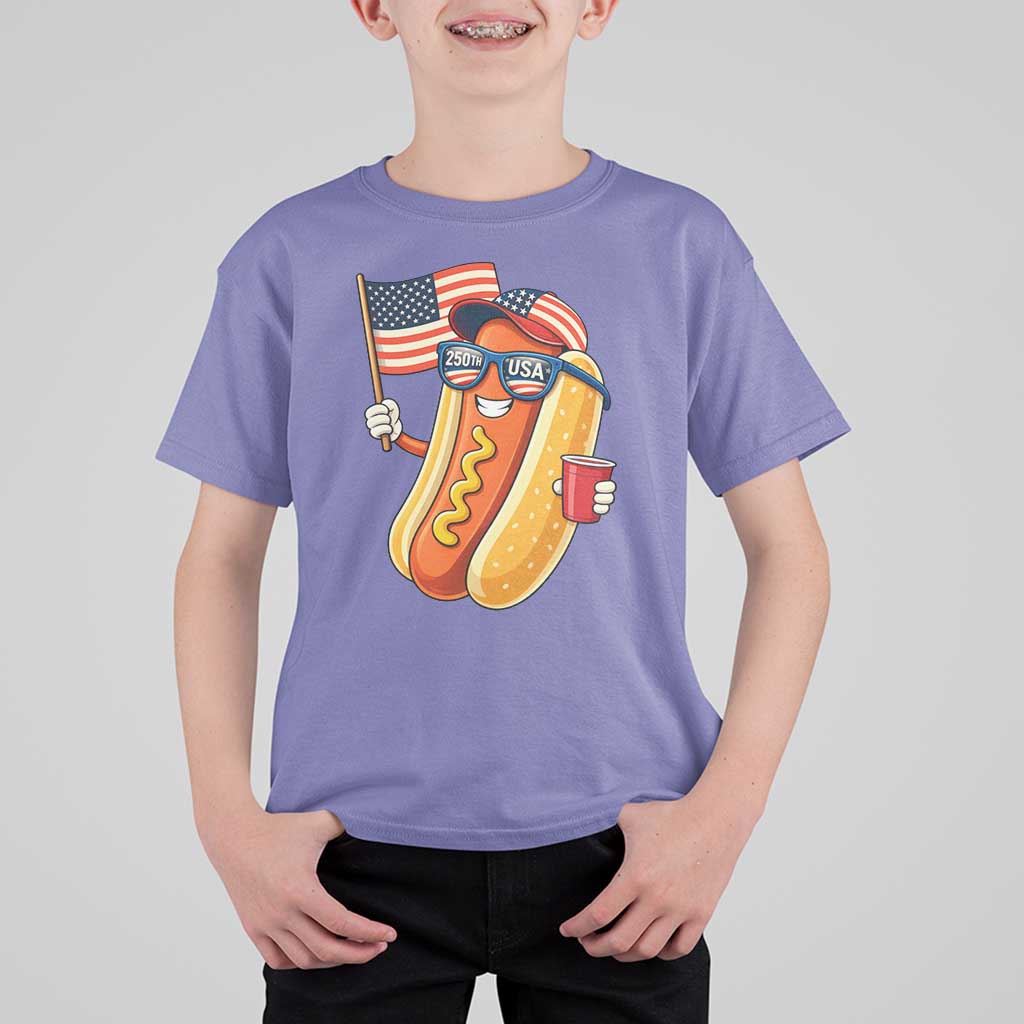 Funny Patriotic Hotdog T Shirt For Kid USA 250th Anniversary