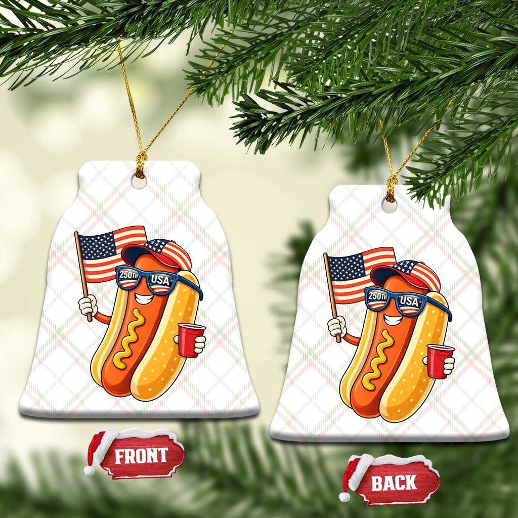 Funny Patriotic Hotdog Ceramic Ornament USA 250th Anniversary
