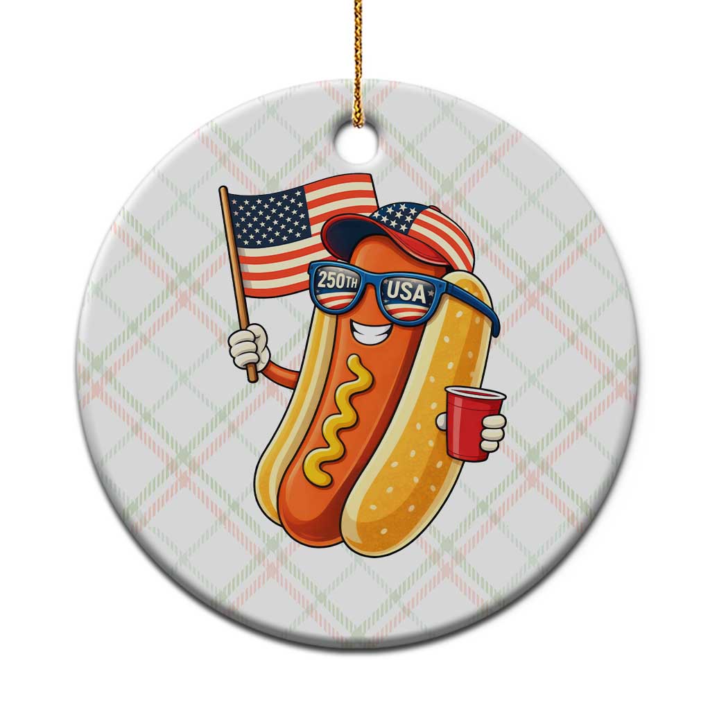 Funny Patriotic Hotdog Ceramic Ornament USA 250th Anniversary