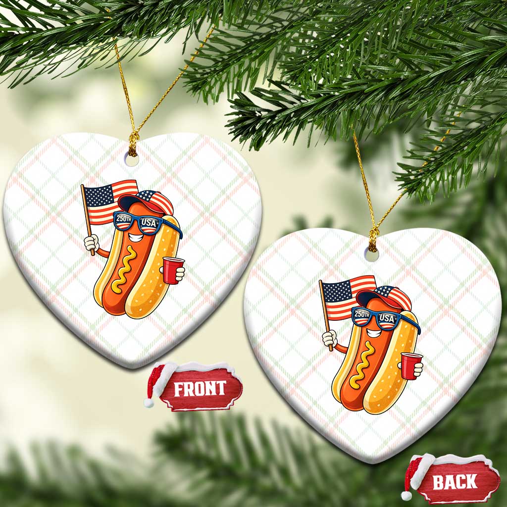 Funny Patriotic Hotdog Ceramic Ornament USA 250th Anniversary