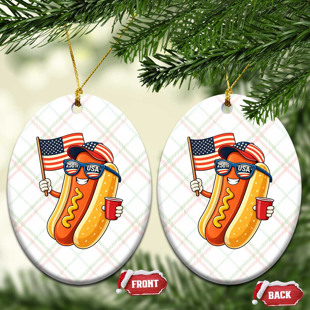 Funny Patriotic Hotdog Ceramic Ornament USA 250th Anniversary