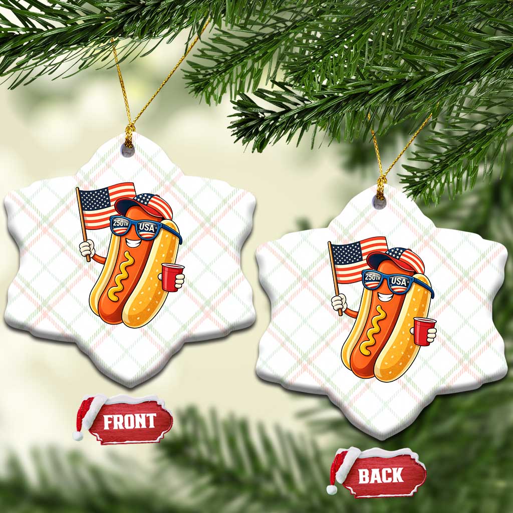 Funny Patriotic Hotdog Ceramic Ornament USA 250th Anniversary