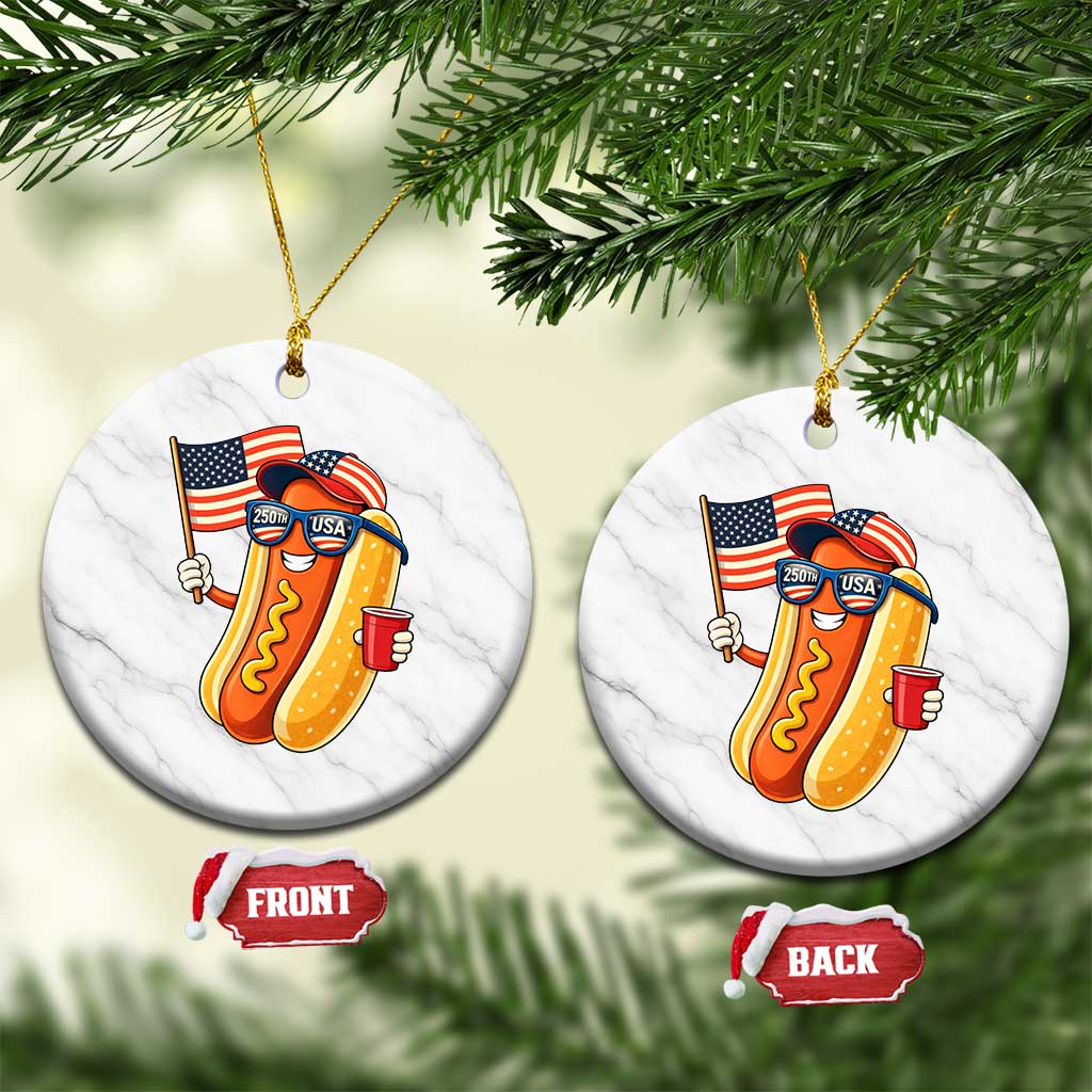 Funny Patriotic Hotdog Ceramic Ornament USA 250th Anniversary