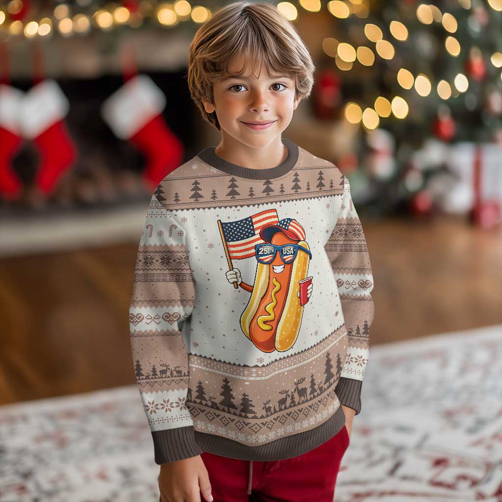 Funny Patriotic Hotdog Ugly Christmas Sweater USA 250th Anniversary