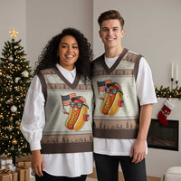 Funny Patriotic Hotdog V-Neck Knit Sweater Vest USA 250th Anniversary