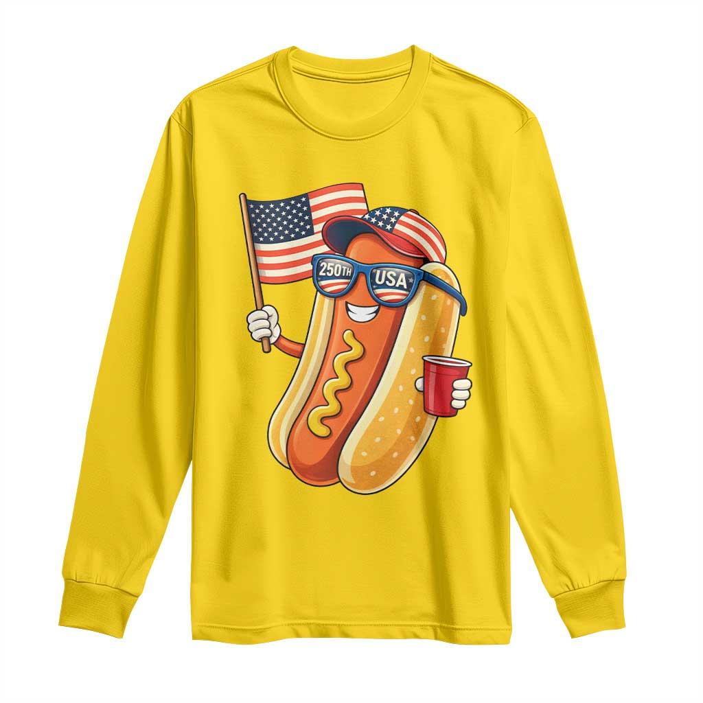 Funny Patriotic Hotdog Long Sleeve Shirt USA 250th Anniversary