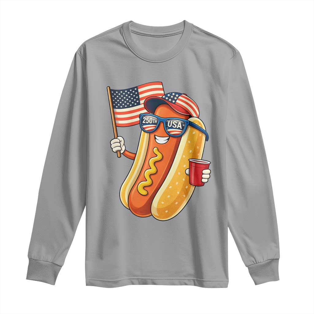 Funny Patriotic Hotdog Long Sleeve Shirt USA 250th Anniversary