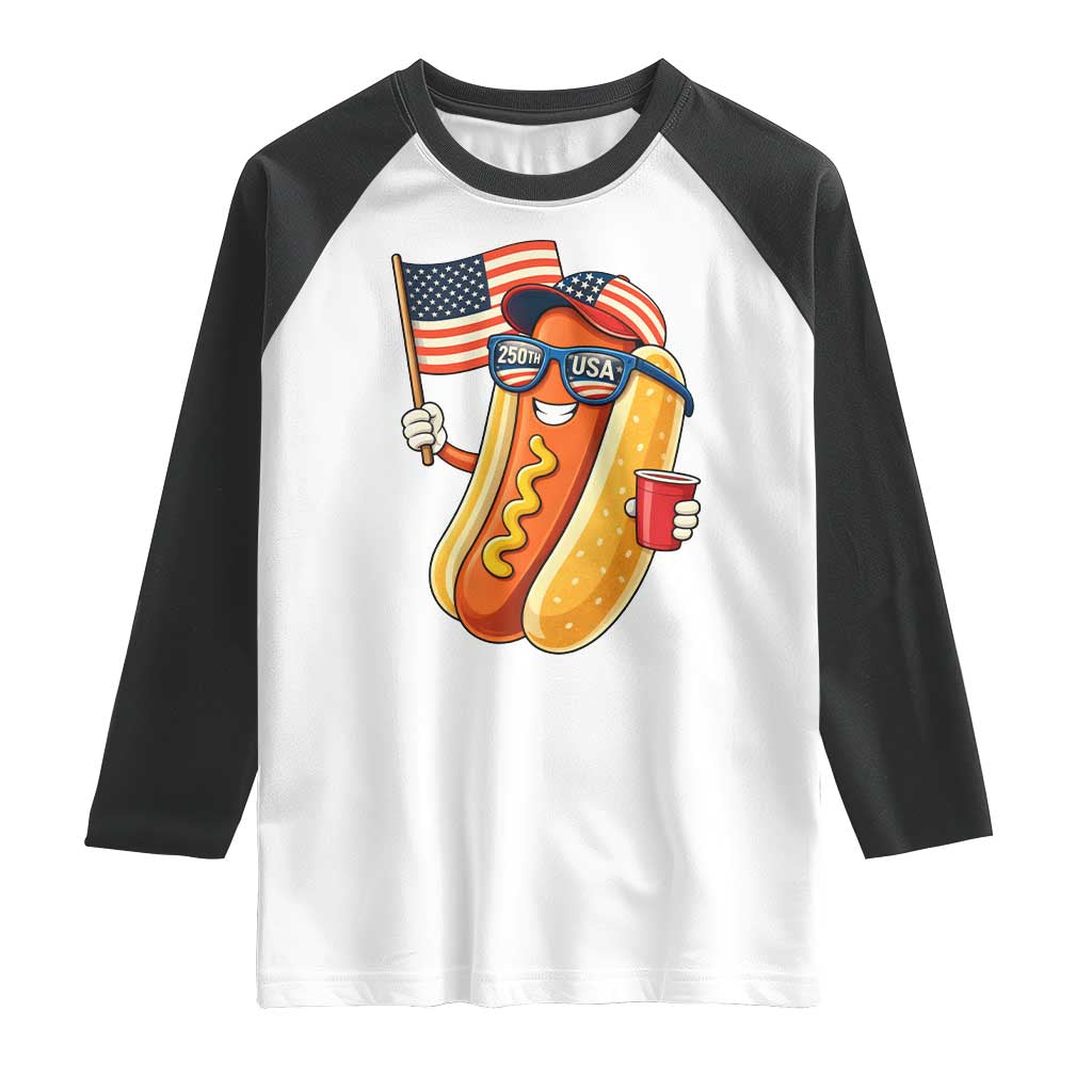 Funny Patriotic Hotdog Raglan Shirt USA 250th Anniversary