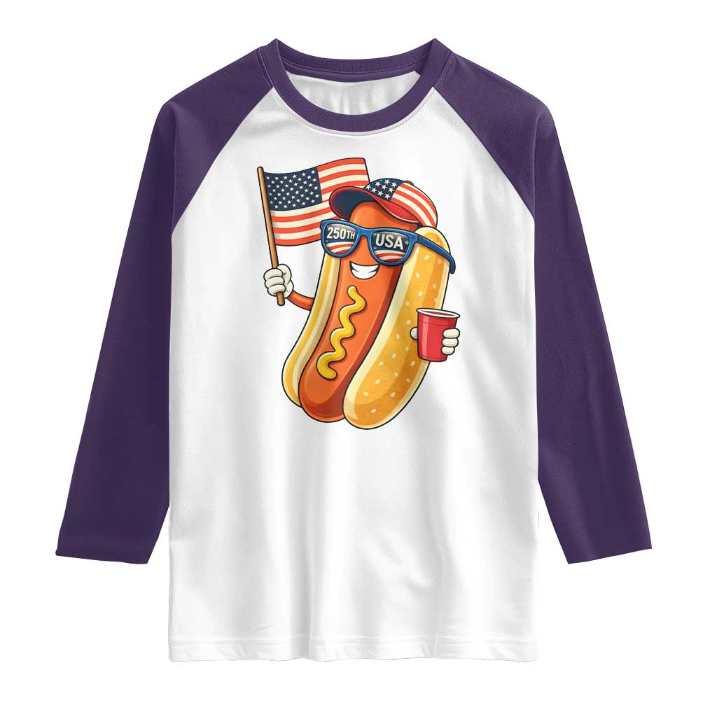 Funny Patriotic Hotdog Raglan Shirt USA 250th Anniversary