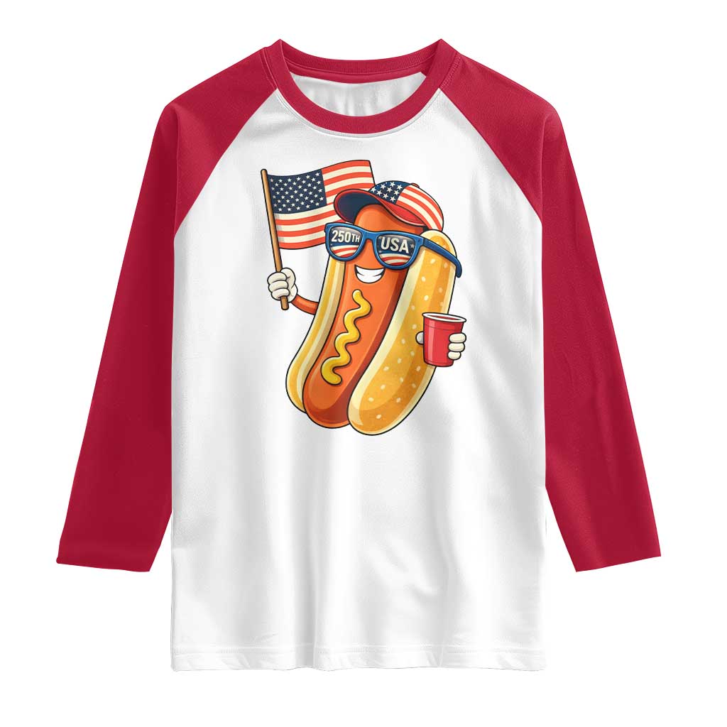 Funny Patriotic Hotdog Raglan Shirt USA 250th Anniversary