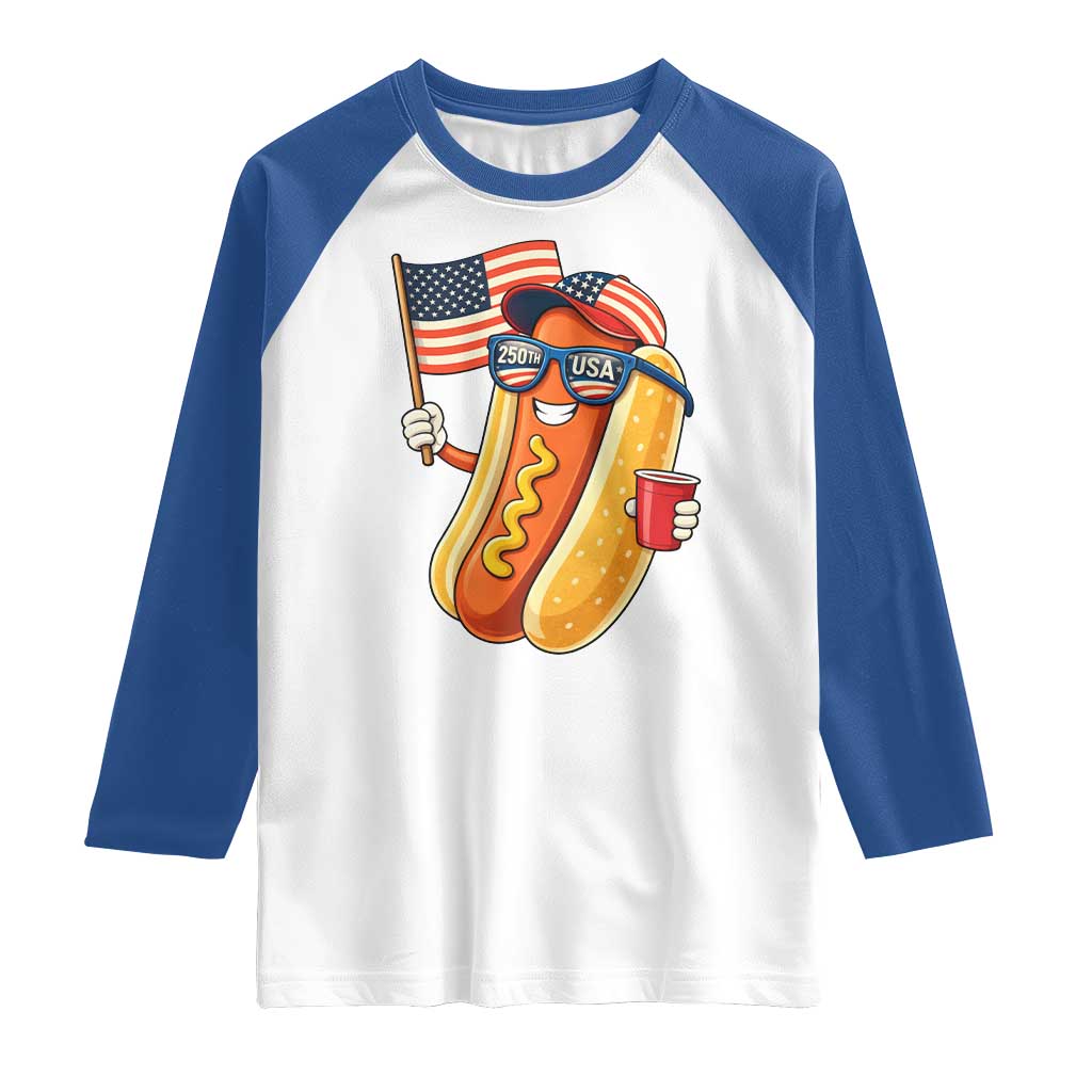 Funny Patriotic Hotdog Raglan Shirt USA 250th Anniversary