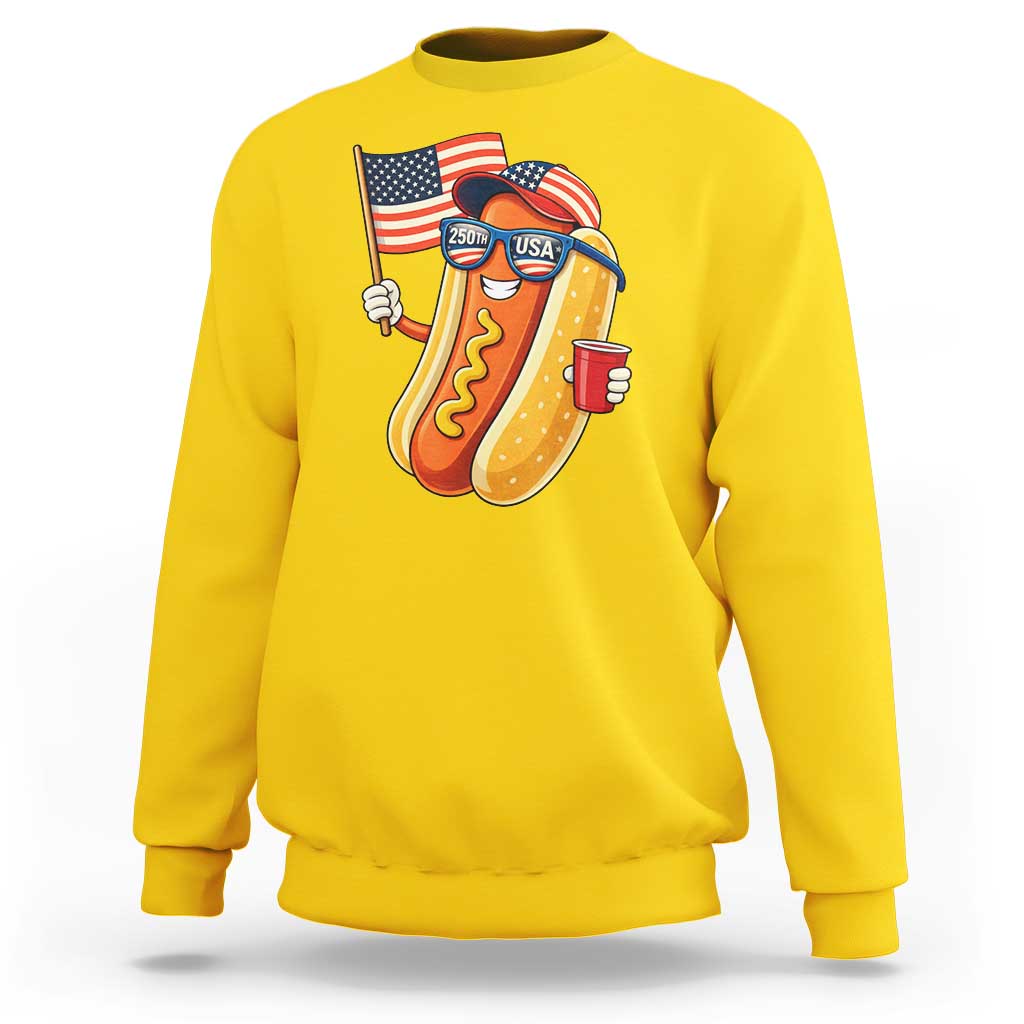 Funny Patriotic Hotdog Sweatshirt USA 250th Anniversary