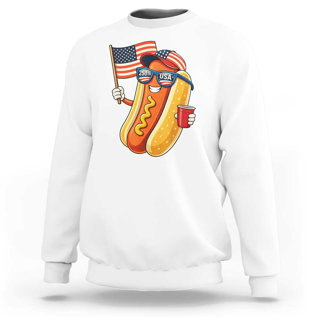 Funny Patriotic Hotdog Sweatshirt USA 250th Anniversary