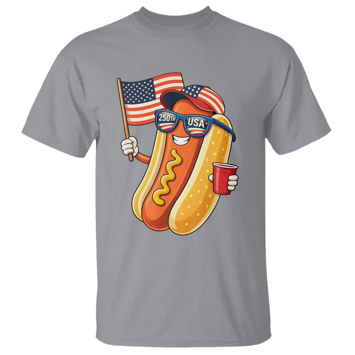 Funny Patriotic Hotdog T Shirt USA 250th Anniversary