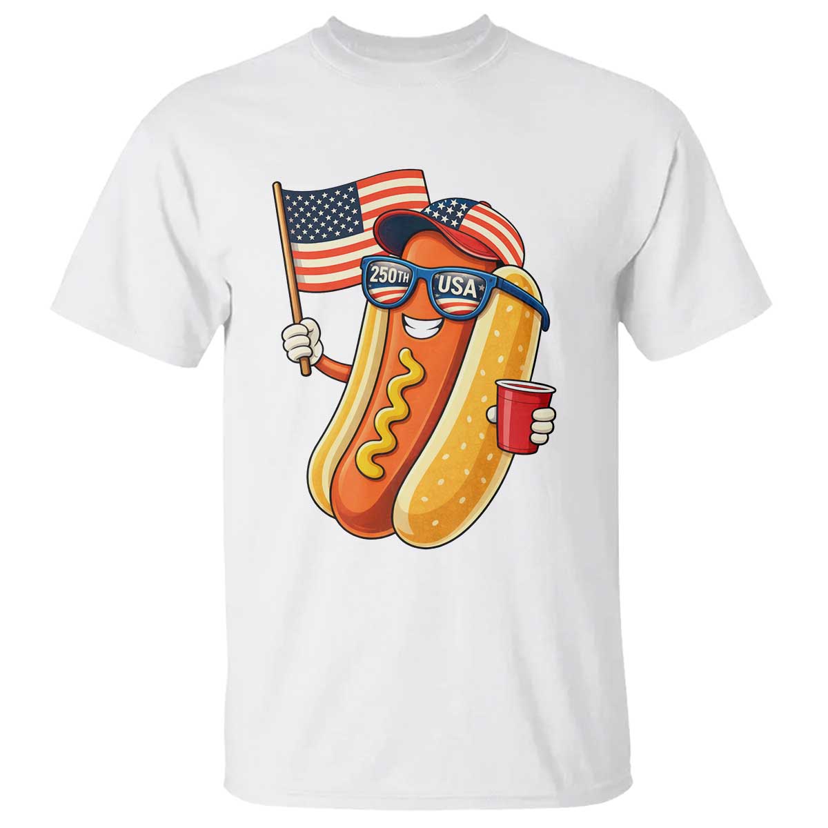 Funny Patriotic Hotdog T Shirt USA 250th Anniversary