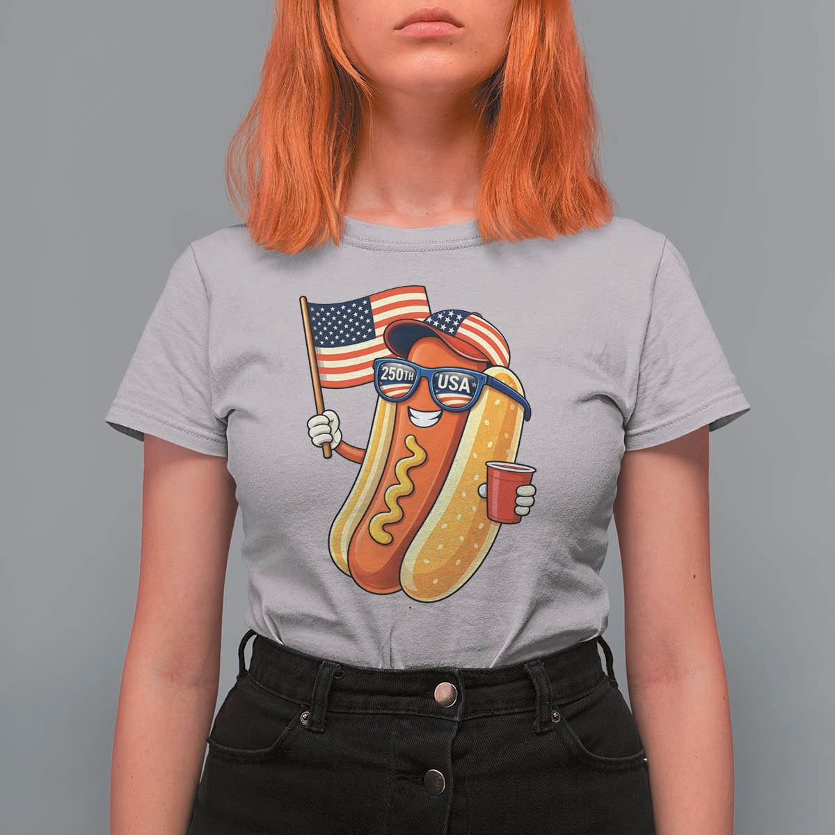 Funny Patriotic Hotdog T Shirt For Women USA 250th Anniversary