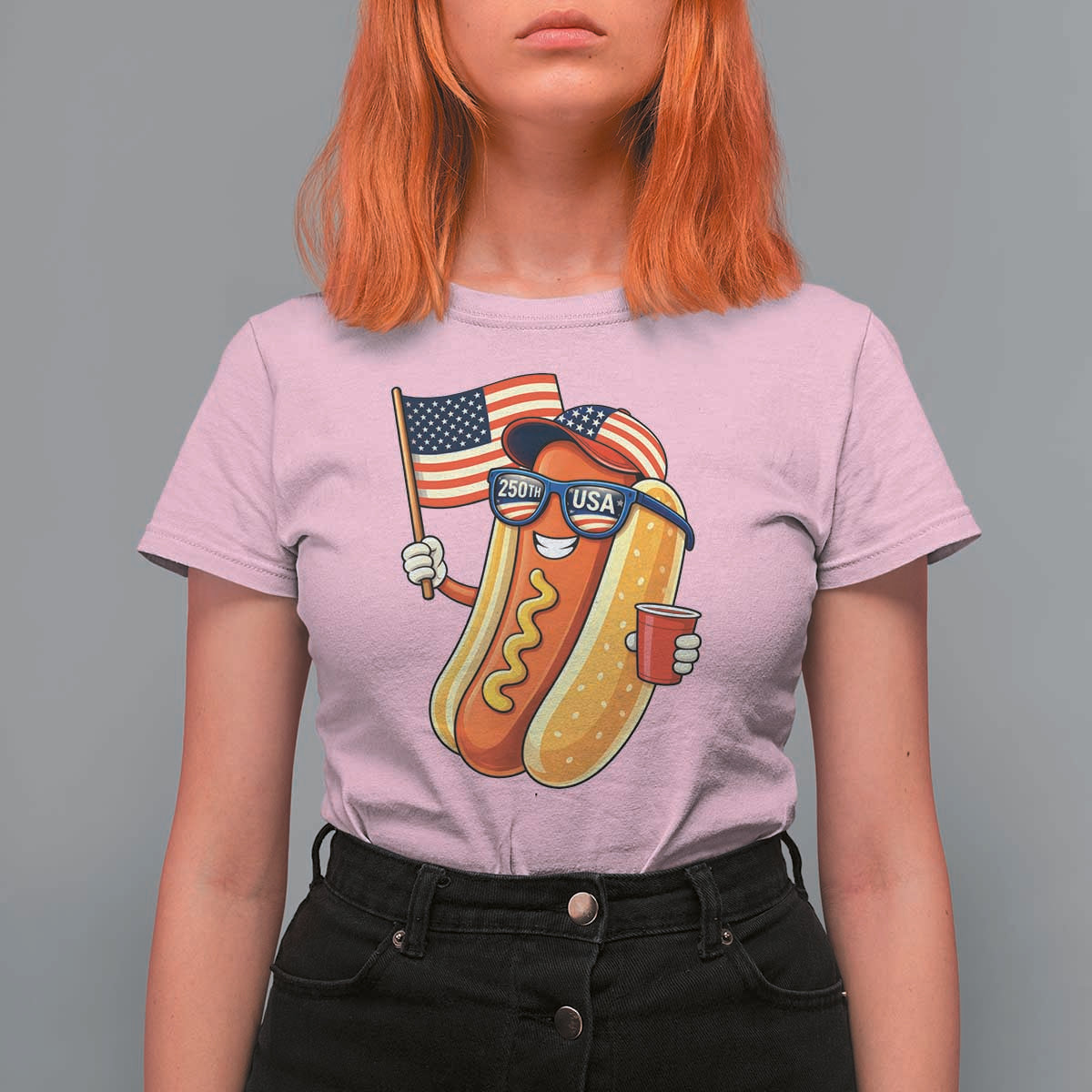 Funny Patriotic Hotdog T Shirt For Women USA 250th Anniversary