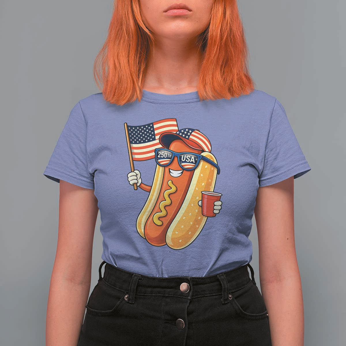 Funny Patriotic Hotdog T Shirt For Women USA 250th Anniversary