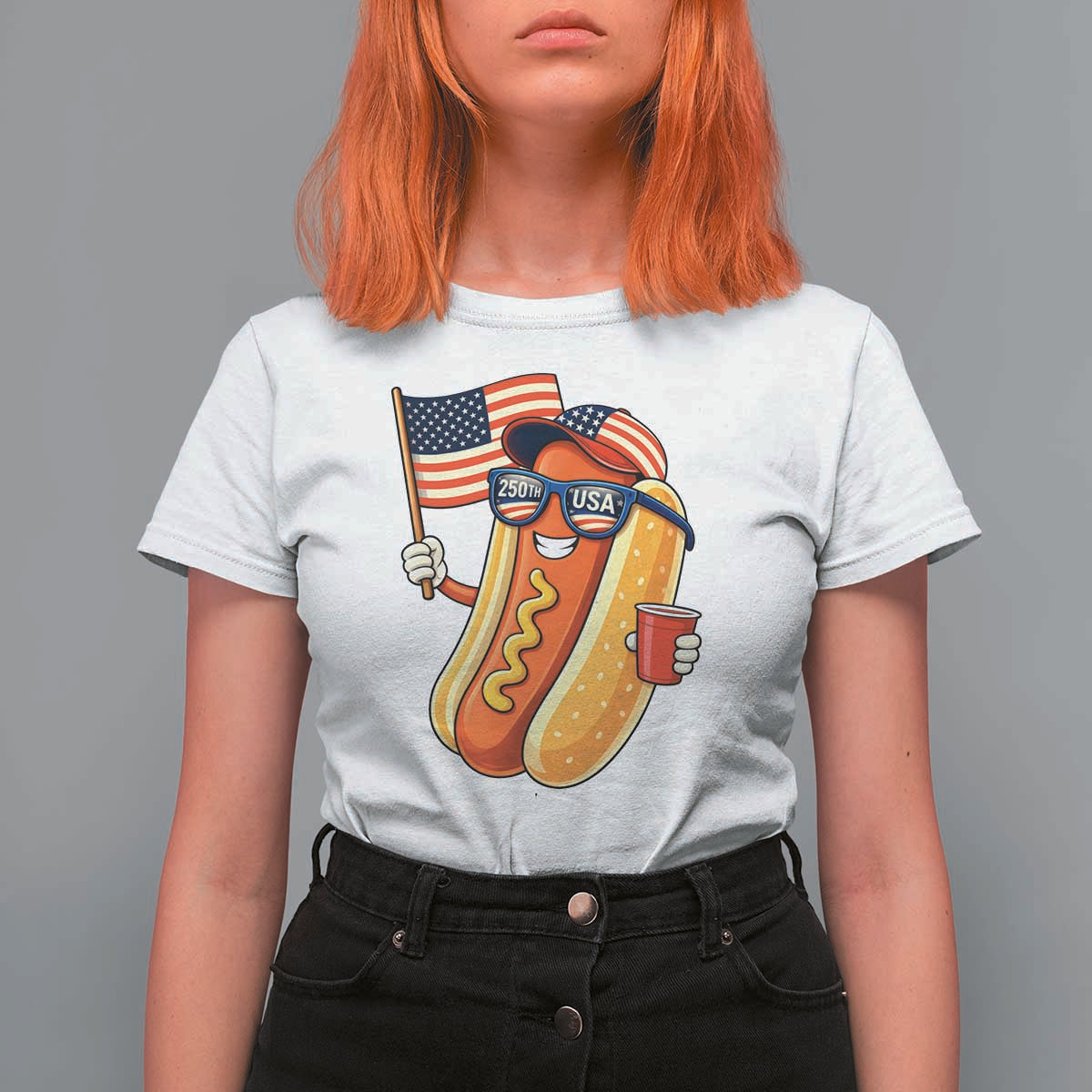Funny Patriotic Hotdog T Shirt For Women USA 250th Anniversary