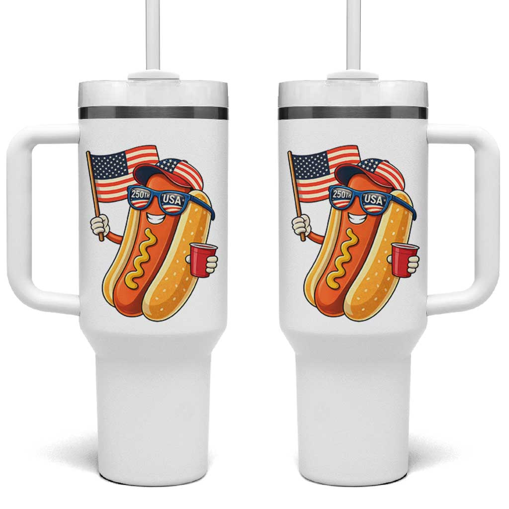 Funny Patriotic Hotdog Tumbler With Handle USA 250th Anniversary
