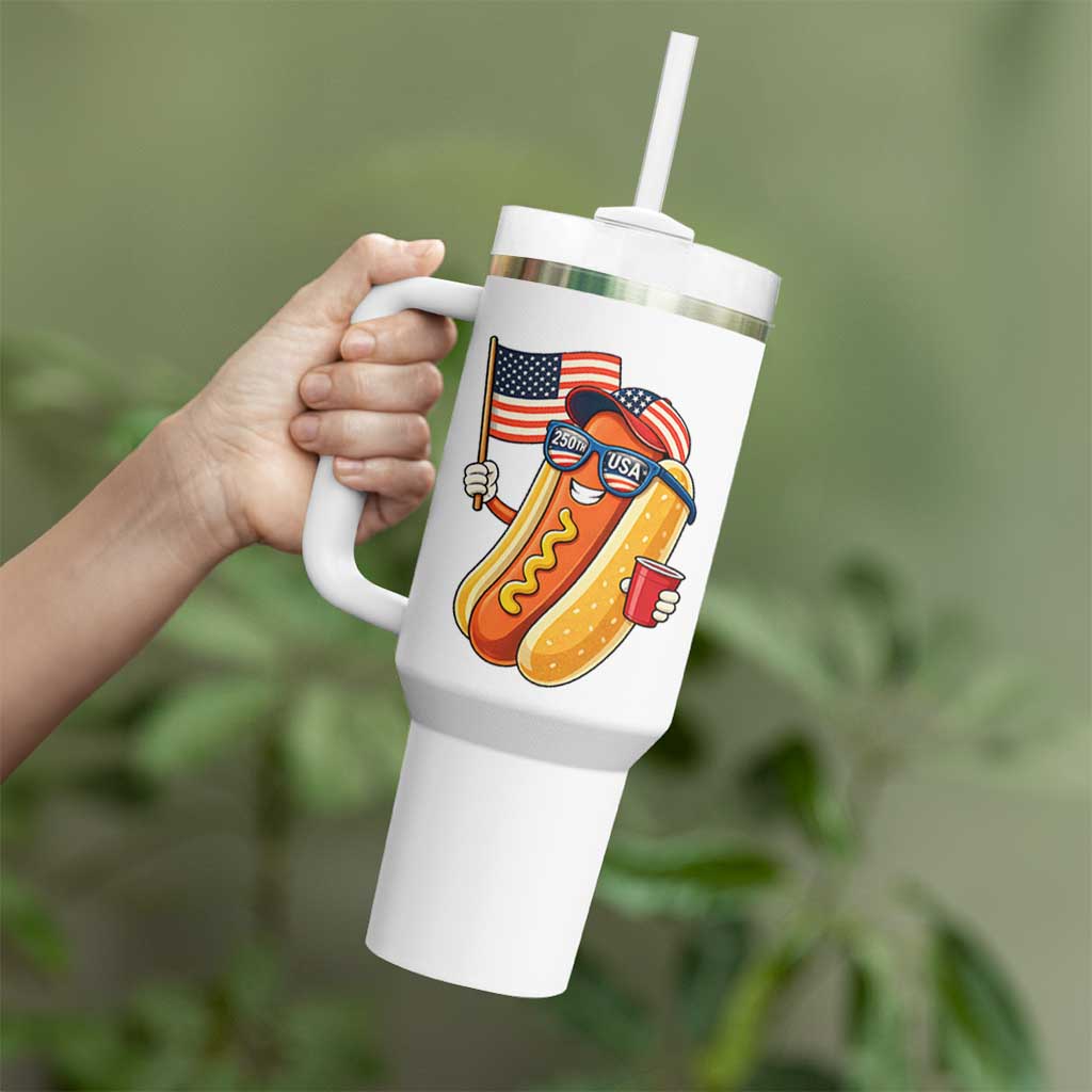 Funny Patriotic Hotdog Tumbler With Handle USA 250th Anniversary