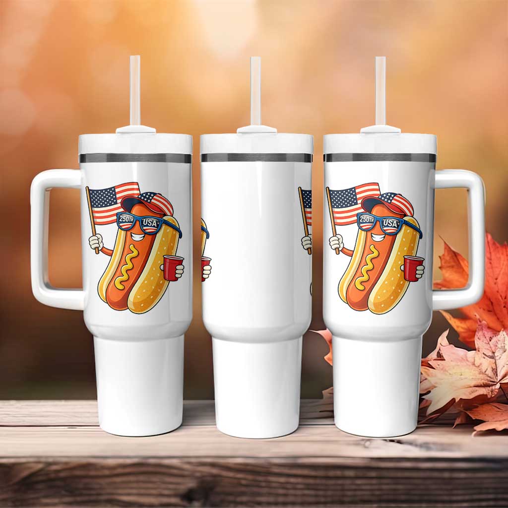 Funny Patriotic Hotdog Tumbler With Handle USA 250th Anniversary