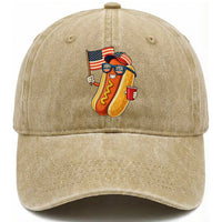 Funny Patriotic Hotdog Washed Cotton Baseball Cap USA 250th Anniversary