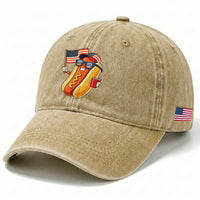 Funny Patriotic Hotdog Washed Cotton Baseball Cap USA 250th Anniversary