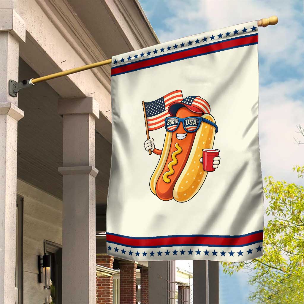 Funny Patriotic Hotdog Garden Flag USA 250th Anniversary