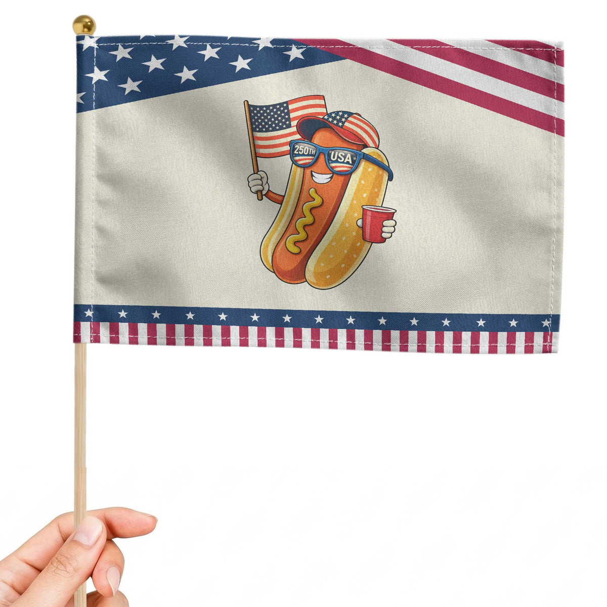 Funny Patriotic Hotdog Patriotic Handheld Flag USA 250th Anniversary