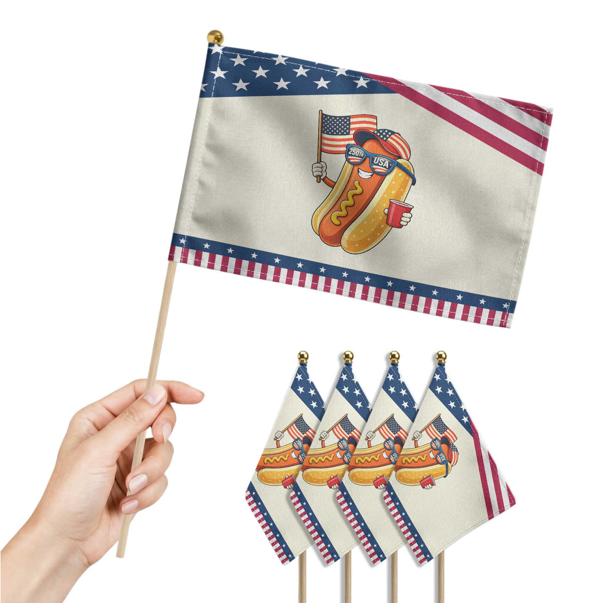 Funny Patriotic Hotdog Patriotic Handheld Flag USA 250th Anniversary