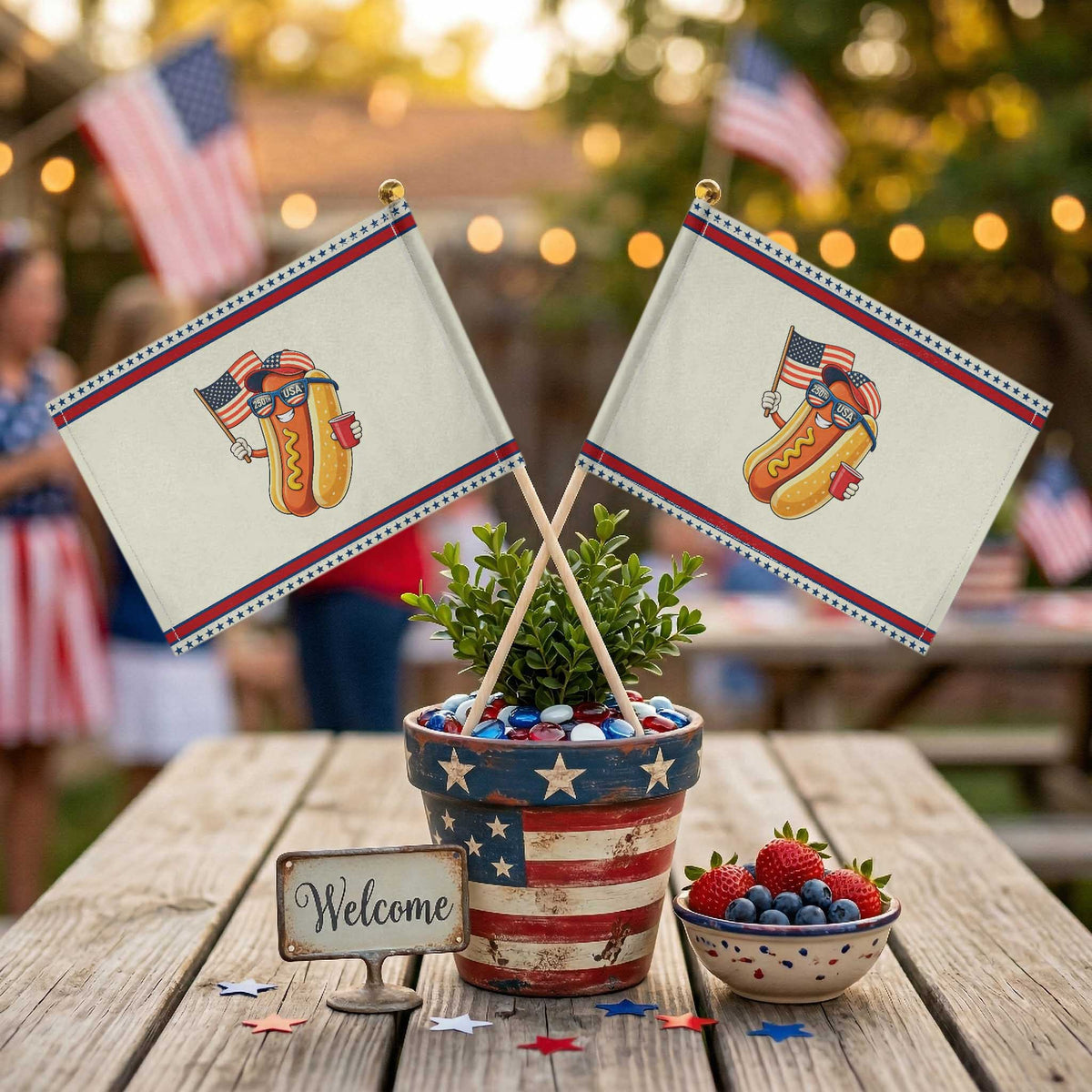 Funny Patriotic Hotdog Patriotic Handheld Flag USA 250th Anniversary