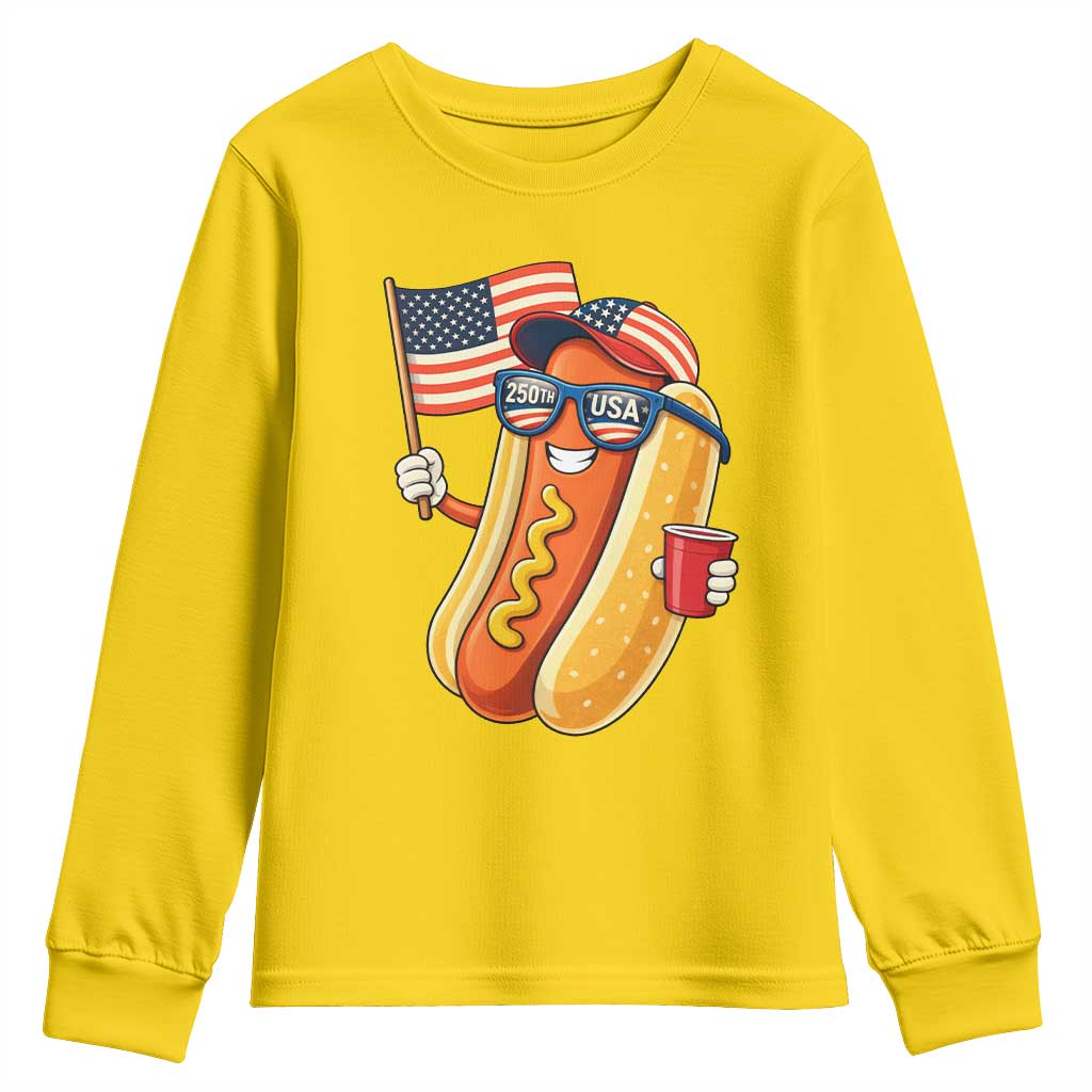 Funny Patriotic Hotdog Youth Sweatshirt USA 250th Anniversary