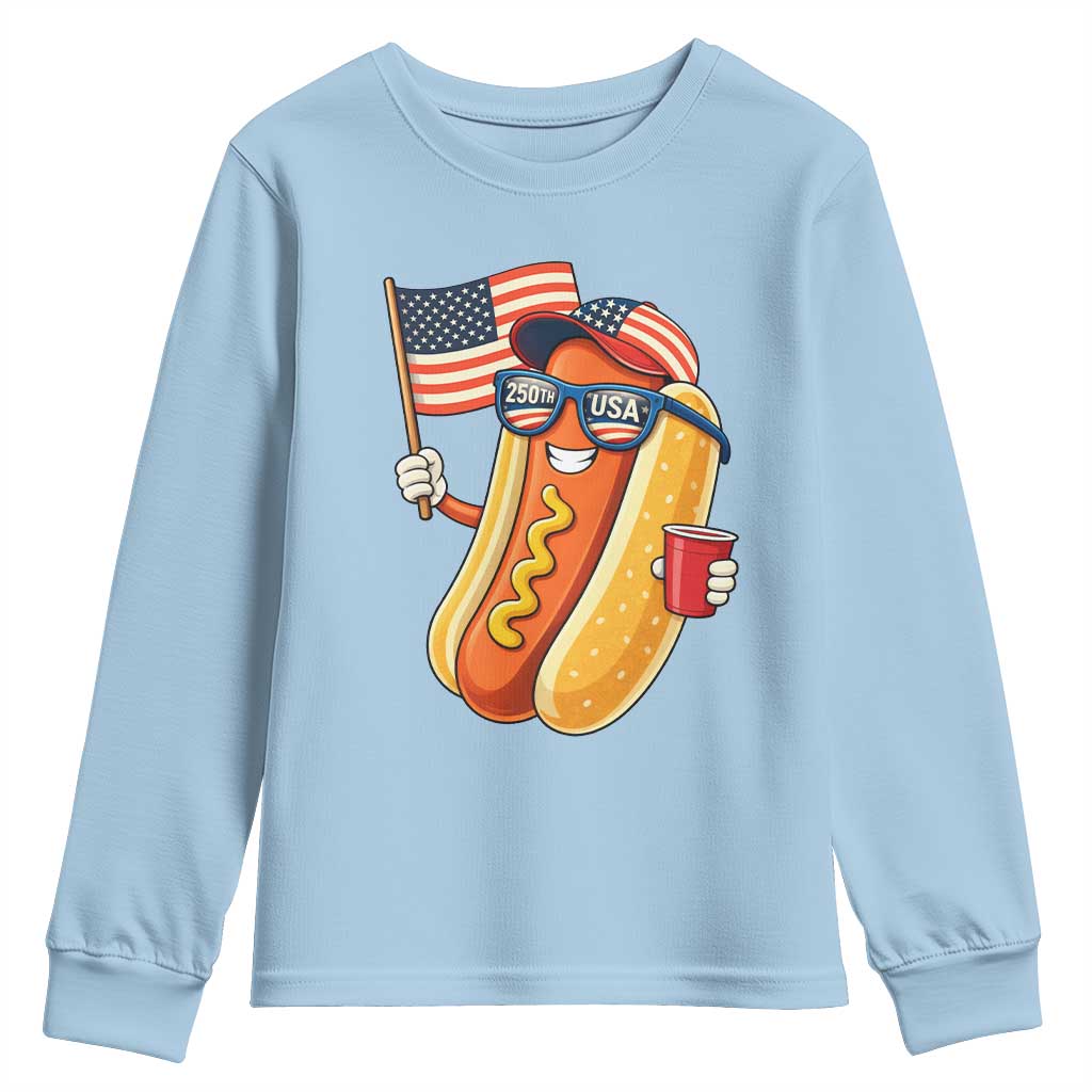 Funny Patriotic Hotdog Youth Sweatshirt USA 250th Anniversary