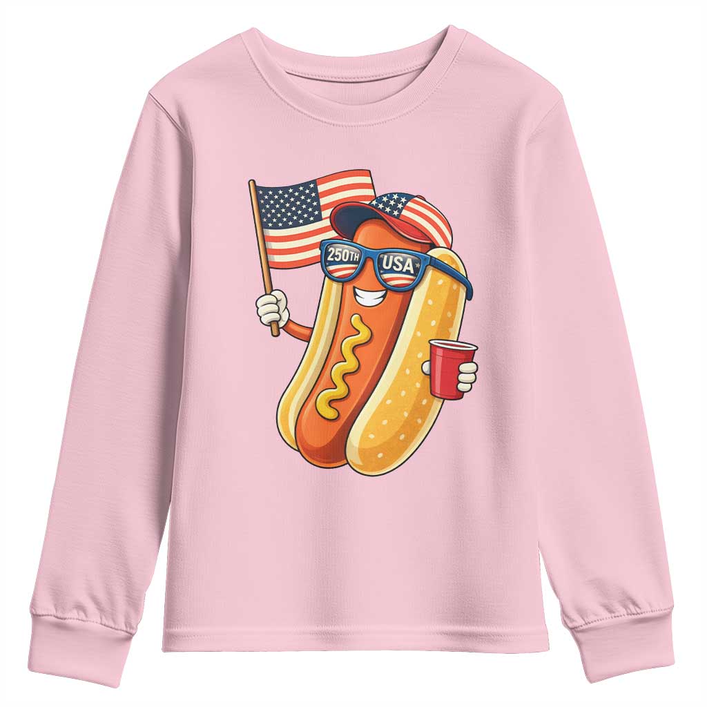 Funny Patriotic Hotdog Youth Sweatshirt USA 250th Anniversary