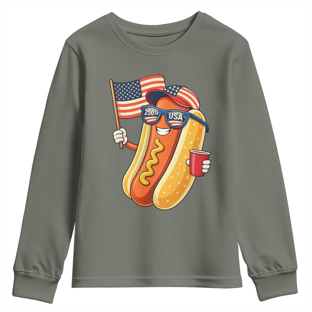 Funny Patriotic Hotdog Youth Sweatshirt USA 250th Anniversary