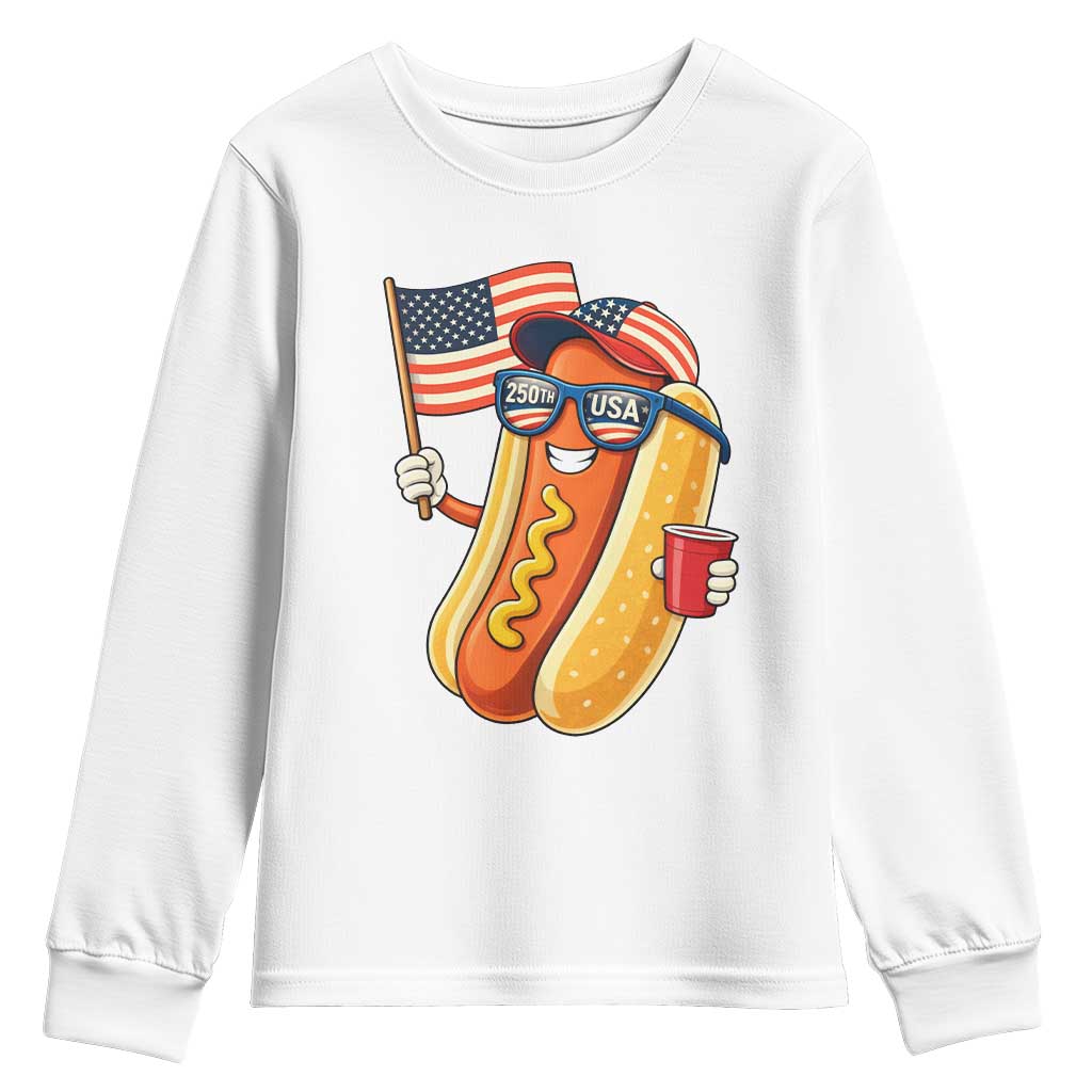 Funny Patriotic Hotdog Youth Sweatshirt USA 250th Anniversary